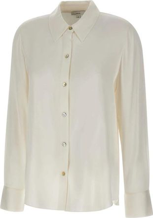 Vince Zijden Blend Slim Button-Front Blouse - Dames - Overhemden - Wit - L - Spandex - Overhemden