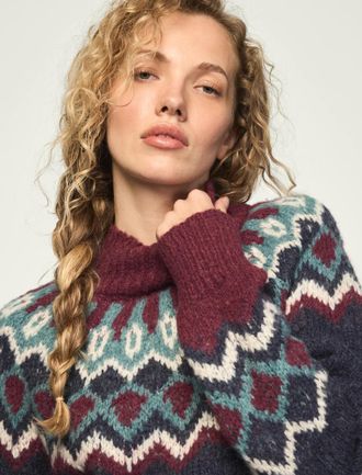 Lucky Brand Womens Fair Isle Mock Neck Sweater
