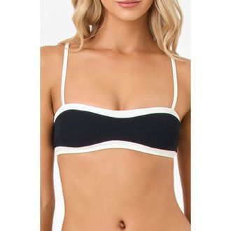 L*Space Madison Rib Bikini Top in Black/Cream at Nordstrom, Size X-Large