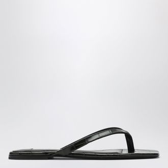 Toteme Crocodile-effect leather flip-flops in green