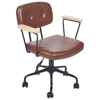 Beliani Silla De Oficina De Piel Sint&eacute;tica Marr&oacute;n Giratorio Ajustable Algerita