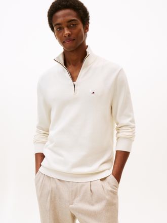 Tommy Hilfiger Troyer TOMMY HILFIGER ESSENTIAL COTTON ZIP MOCK, Herren, Gr. XXL, beige (ivory petal), Strick, Obermaterial: 100% Baumwolle, Pullover Troyer