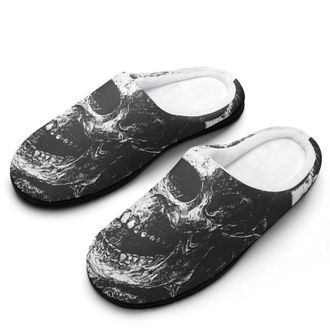Generic Vintage Skull Skeleton Mens Slippers Slip On Comfortable Fleece Cotton House Shoes Winter
