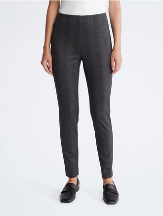 Calvin Klein Womens Plaid Ponte Skinny Pants - Grey - XS