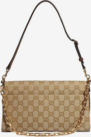 Gucci Womens Shoulder Bag Horsebit Ristretto Beige Fabric