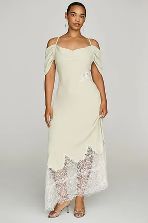 Bl^nk London Satin Off-Shoulder Lace Midi Dress
