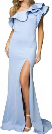 Nox Anabel Ruffle One Shoulder Dress In Light Blue