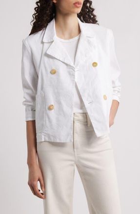 Frank & Eileen Mini Belfast Stretch Cotton Crop Peacoat in White Preformance Linen at Nordstrom, Size Xx-Small