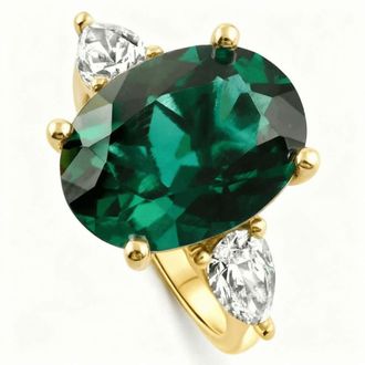 Pompeii3 16x12mm Emerald & 1Ct Pear Shape Diamond Ring 14k Gold Lab Grown