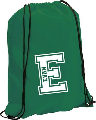 eBuy GB Personalised Monogrammed Drawstring Bag, Initial & Name Kids Backpack, Gym Rucksack, School Sport Bag, Childrens PE Kit (Green)