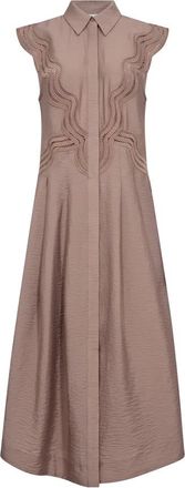 Copenhagen Muse Kleedjes, Dames, Bruin, M, Polyester, Elegante Fawn Lace Midi Jurk