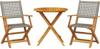 vidaXL 3 Piece Bistro Set Grey Poly Rattan and Solid Wood Vidaxl