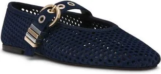 Steve Madden Lela Perforated Mary Jane Flat in Navy Suede at Nordstrom, Size 5.5