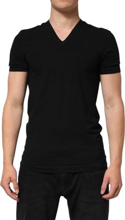 Dolce & Gabbana Black Cotton Slim Fit Men V-Neck Shirt Mens T-shirt