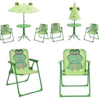 vidaXL Set da Bistrot da Giardino per Bambini con Ombrellone Verde - Ombrellone per bambini - Tavolo da giardino per bambini