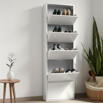Dmora Zapatero De Metal Con Cinco Puertas Con Solapa, Color Blanco, Medidas 50 X 169 X 15 Cm, Con Embalaje Reforzado - Dmora