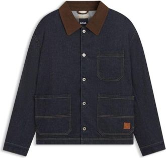BOSS Indigo-denim jacket with contrast collar