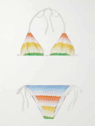 Missoni Bikini A Triangolo In Maglia Crochet Metallizzata A Righe Mare - Verde