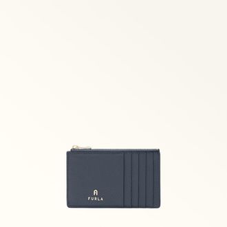 Furla Camelia Porta Carte Di Credito M Denim Blu Pelle Di Vitello Granata Donna