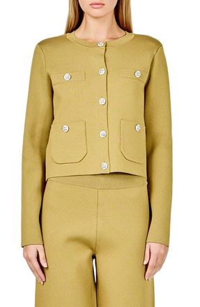 endless rose Rhinestone Cardigan in Mustard Green at Nordstrom, Size X-Small