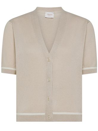 Cruna Short-Sleeved Cropped V-Neck Button Cardigan