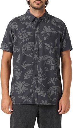 O'Neill ORiginals Eco Print Standard Fit Short Sleeve Button-Up Shirt in Phantom at Nordstrom, Size Medium