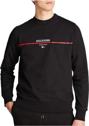 Tommy Hilfiger Zwarte trui met centraal logo - Heren - Ronde hals truien - Zwart - S - Truien & Vesten