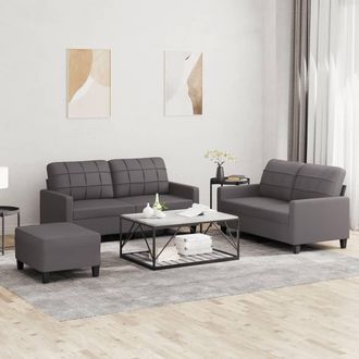 vidaXL Vidaxl - Juego De Sof&aacute;s Con Cojines 3 Piezas Cuero Sint&eacute;tico Gris