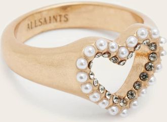 AllSaints Womens Brass Vida Heart Beaded Ring, Size: M