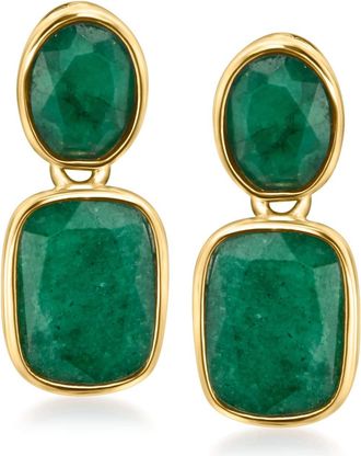 Ross-Simons Emerald Drop Earrings in 18kt Gold Over Sterling