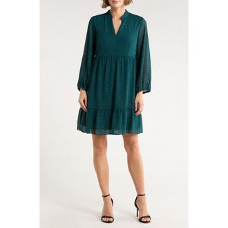 Sandra Darren Shimmer Swiss Dot Long Sleeve Dress in Hunter at Nordstrom Rack, Size X-Large