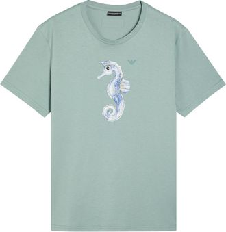Emporio Armani Printed Cotton T-shirt - Blue - XL