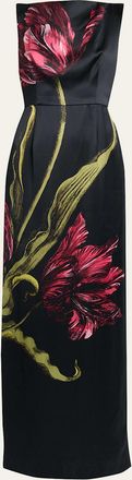 Erdem Floral-Print Duchess Satin Sleeveless Gown