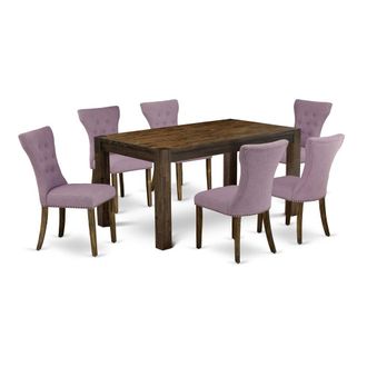 East West Furniture 7-Pc Dining Room Table Set- 6 Kitchen Parson Chairs with Dahlia Linen Fabric Seat and Button Tufted Chair Back