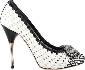 Alexander McQueen Alexander McQueen Pre-owned Womens Woven Crystal Embellished Pumps in White Leather - Size EU 37
