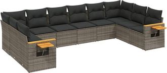 vidaXL Set De Sof&aacute;s De Jard&iacute;n 10 Pzas Con Cojines Rat&aacute;n Sint&eacute;tico Gris Vidaxl