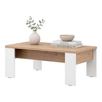 Dmora Mesa De Caf&eacute; Bertona, Forma Rectangular, Tapa Marr&oacute;n, Estructura Blanca, 120x67x43h Cm Marr&oacute;n Roble Nodo