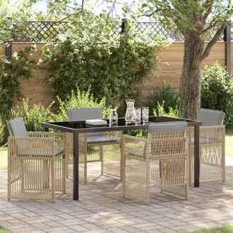 Berkfield Home 5 Piece Garden Dining Set with Cushions Beige Poly Rattan in Black