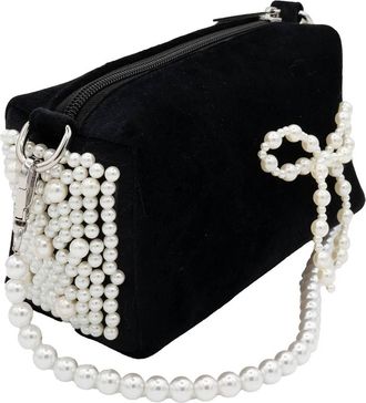 Bari Lynn Womens Bag Velvet With Pearl Bow In Black