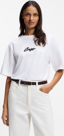 Boss Orange by Hugo Boss T-Shirt BOSS ORANGE Eregular Premium Damenmode, Damen, Gr. XL, wei&szlig; 100, Single Jersey, Obermaterial: 100% Baumwolle, unifarben, relaxed fit h&uuml;ftbedec