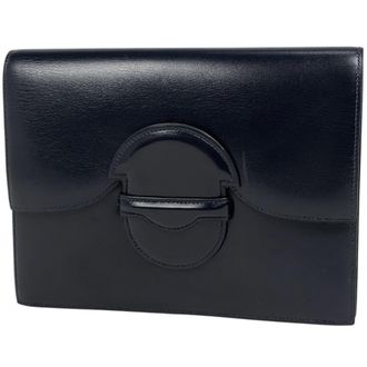 Herm&egrave;s Navy Box Calf Leather Clutch Bag (Pre-Owned)