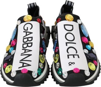 Dolce & Gabbana Womens Black Multicolor Crystal Sneakers Shoes Cotton