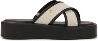 Kazar Leren teenslippers op een dikke zool met kruisbanden - Dames - Sandalen - Zwart - 35 EU - Leer - Schoenen
