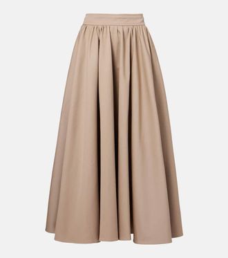 Patou Gathered cotton gabardine midi skirt