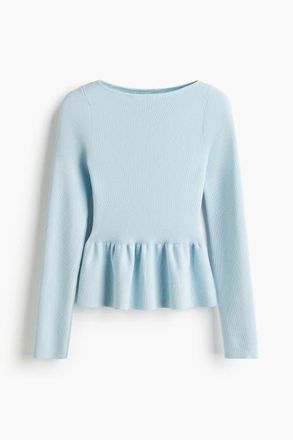 H&M Knitted Peplum Top in Light Blue at Nordstrom, Size X-Large