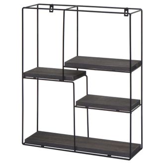 Hhg Hhg - Nunca Usado] Estante De Pared 616, Estante Colgante Estante Flotante, 4 Estantes Metal Madera Maciza Industrial 51x40x11cm, Gris Oscuro
