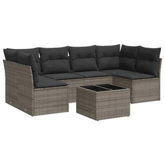 vidaXL Vidaxl - Set De Sof&aacute;s De Jard&iacute;n 7 Piezas Con Cojines Rat&aacute;n Pe Gris