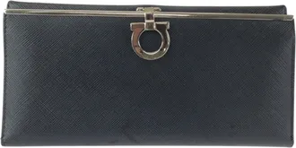 Ferragamo Black Leather Long Wallet (Bi-Fold) (Pre-Owned)