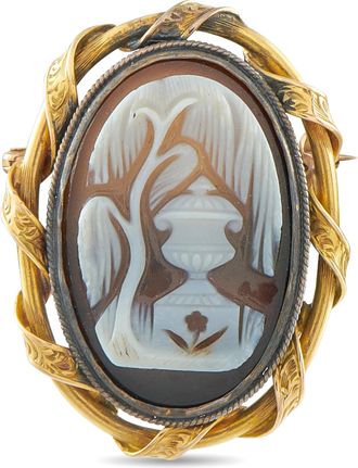 Luxury Bazaar Antique Victorian 14K Yellow Gold Hardstone Cameo Mourning Brooch MF04-091626