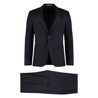 HUGO BOSS Single Breasted Suits, male, Blue, L, Slim Fit Wool Three-Piece Suit